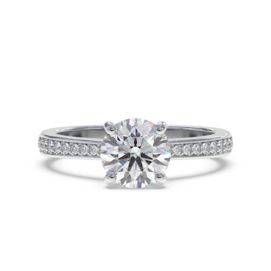 1.70ct VVS2/E Lab Grown Round Cut Diamond 4 Claw Shoulder Set Ring in 18k White Gold