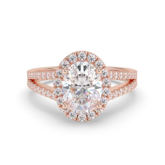 Ovaler Diamantring mit Halo-Schulterfassung