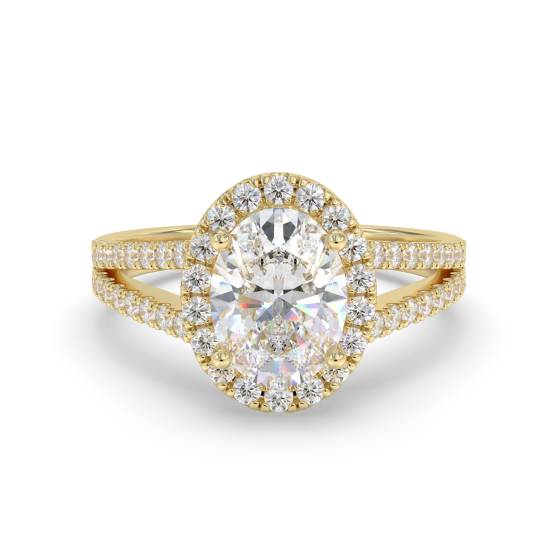 Ovaler Diamantring mit Halo-Schulterfassung