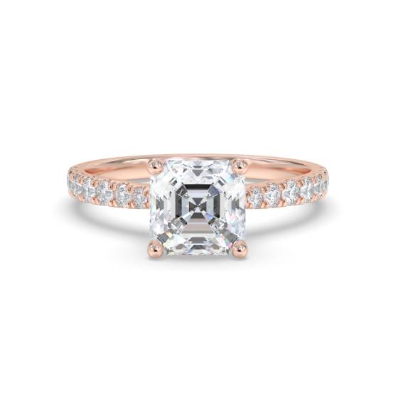 Asscher Schulterbesetzter Diamant-Verlobungsring