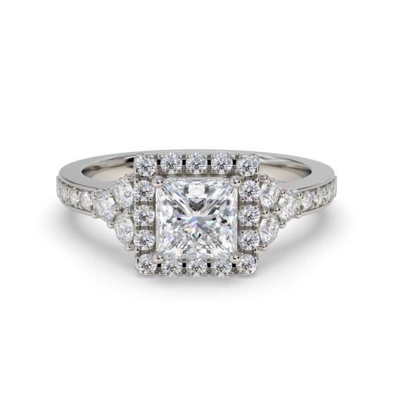 Prinzess-Diamant-Ring mit einzelnem Halo-Fassung