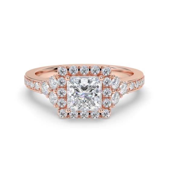 Prinzess-Diamant-Ring mit einzelnem Halo-Fassung