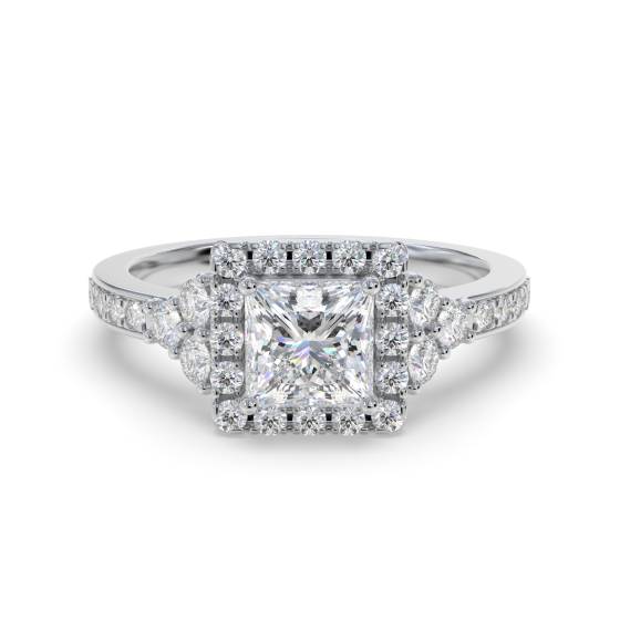 Prinzess-Diamant-Ring mit einzelnem Halo-Fassung