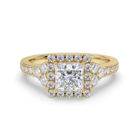 Prinzess-Diamant-Ring mit einzelnem Halo-Fassung