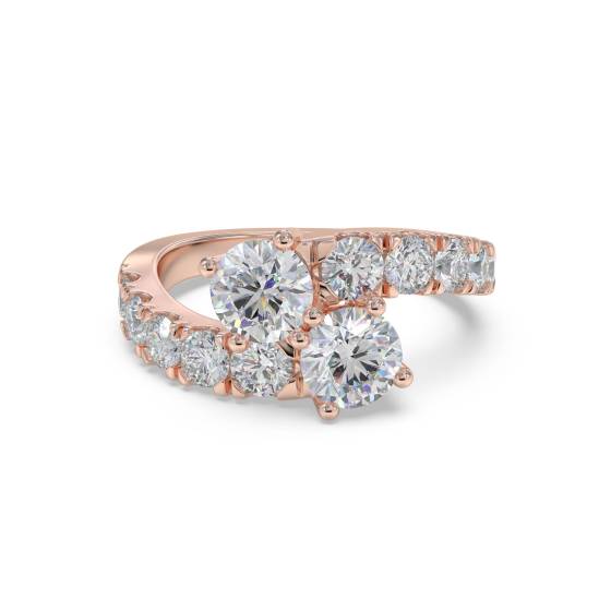Zweisteiniger Ring mit rundem Diamanten an der Schulter