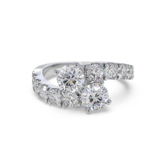 Zweisteiniger Ring mit rundem Diamanten an der Schulter