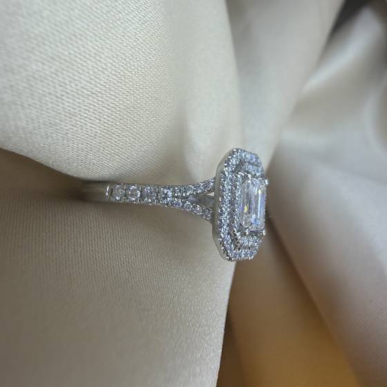 1.20ct VVS2/D Natural Emerald Diamond Halo Ring in Platinum
