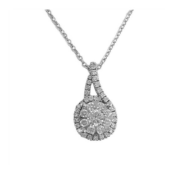 0,42 ct VS/E-F Birnenförmiger Diamantanhänger mit Halo-Effekt und rundem Schliff, Naturdiamant
