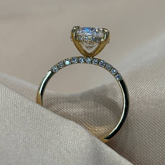 2.75ct VVS2/D Lab Grown Oval Diamond Hidden Halo Ring in 18k Yellow Gold