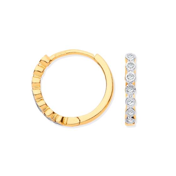 9-karätige Gelbgold-Ohrringe mit runden Diamanten (0,10 ct).