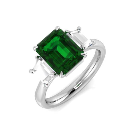 3.70ct VS/E-F Emerald Cut Green Emerald Gemstone Ring in 9k White Gold