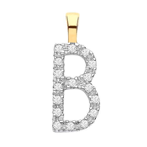 Anhänger mit dem Buchstaben B, besetzt mit Diamanten, in 9-karätigem Gelbgold