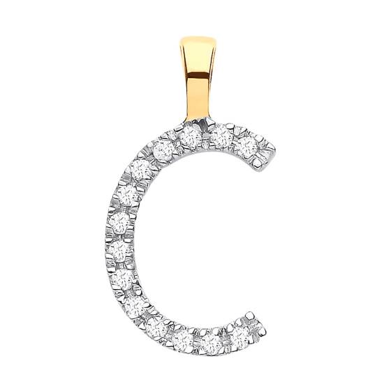 Anhänger mit dem Buchstaben C, besetzt mit Diamanten, in 9-karätigem Gelbgold