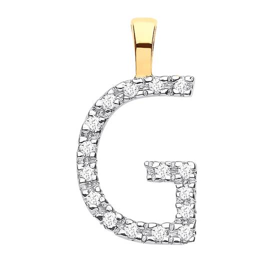 Anhänger mit dem Buchstaben G, besetzt mit Diamanten, in 9-karätigem Gelbgold