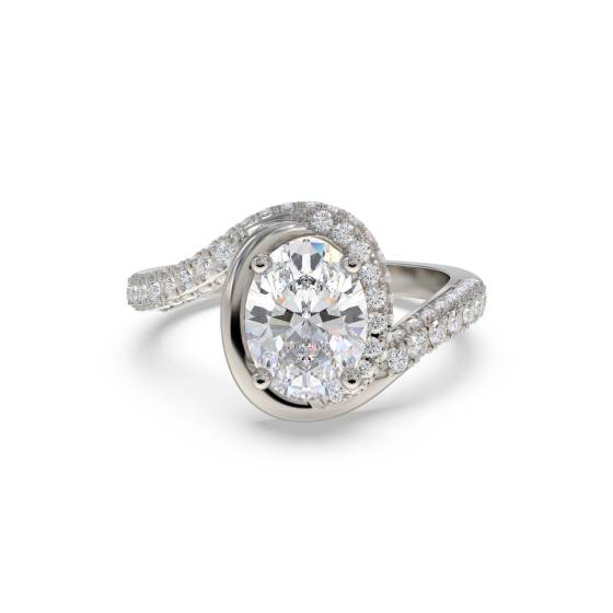 Ring mit ovalem Diamanten und spiralförmiger Schulterfassung