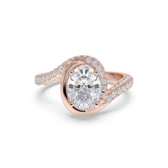 Ring mit ovalem Diamanten und spiralförmiger Schulterfassung