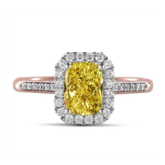 Ring mit gelbem, strahlendem Diamant-Halo und Schulterpartie