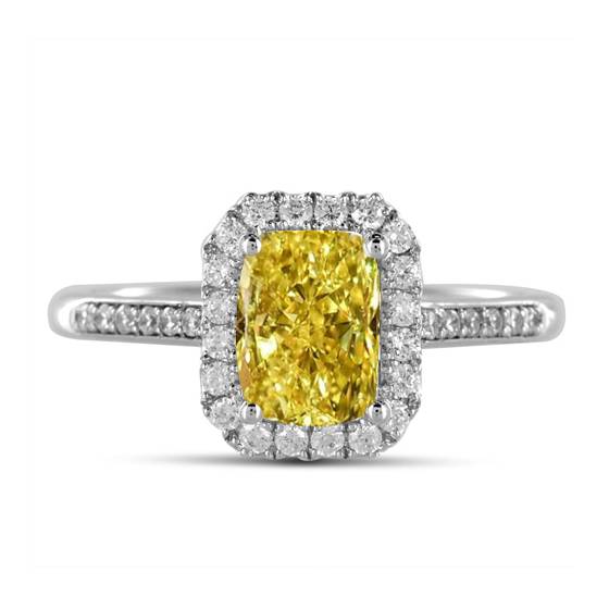 Ring mit gelbem, strahlendem Diamant-Halo und Schulterpartie