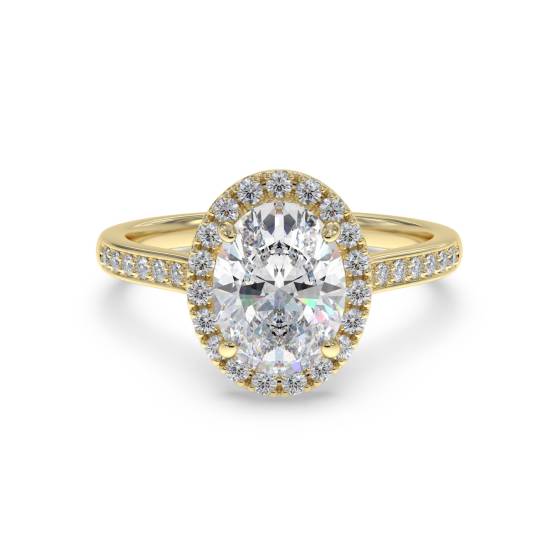 Ovaler Diamantring mit Halo-Schulterfassung