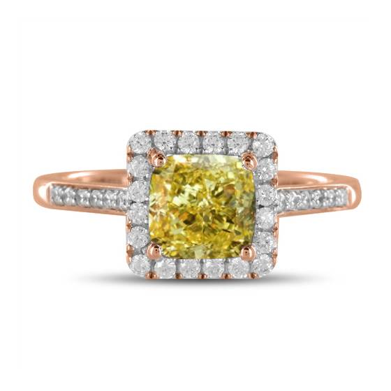 Ring mit gelbem Kissen-Diamanten an den Schultern