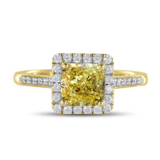 Ring mit gelbem Kissen-Diamanten an den Schultern