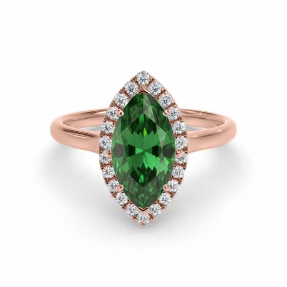 0,75 ct Marquise-grüner Smaragd- und Diamant-Halo-Ring