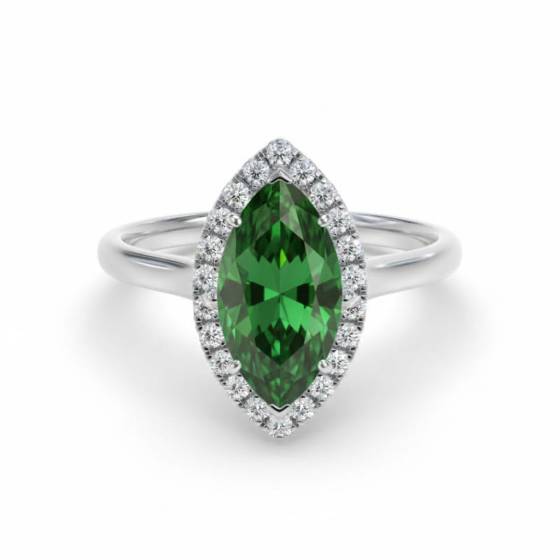0,75 ct Marquise-grüner Smaragd- und Diamant-Halo-Ring