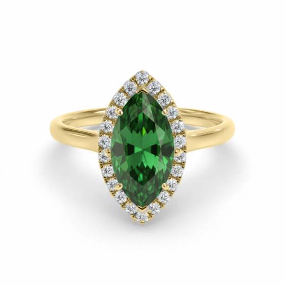 0,75 ct Marquise-grüner Smaragd- und Diamant-Halo-Ring