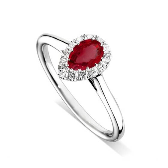 Birnenförmiger Rubin- und Diamant-Halo-Ring mit 0,75 ct