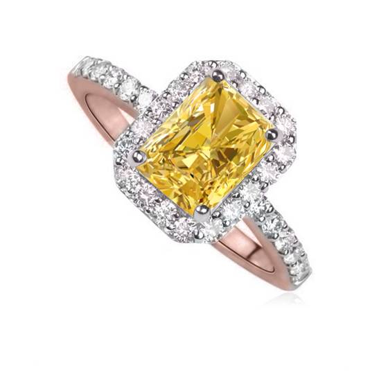 Ring mit gelbem, strahlendem Diamant-Halo und Schulterfassung
