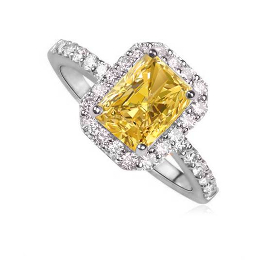 Ring mit gelbem, strahlendem Diamant-Halo und Schulterfassung