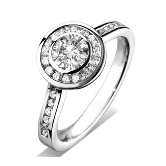 Halo-Ring mit rundem, natürlichem Diamanten (1,20 ct, SI2/F)