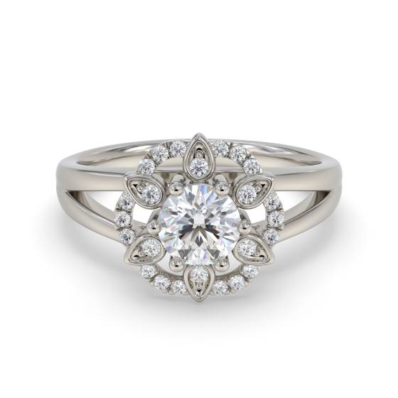 Designer-Ring im Blumenstil mit rundem Diamanten