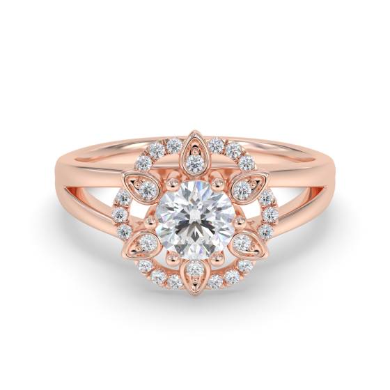 Designer-Ring im Blumenstil mit rundem Diamanten
