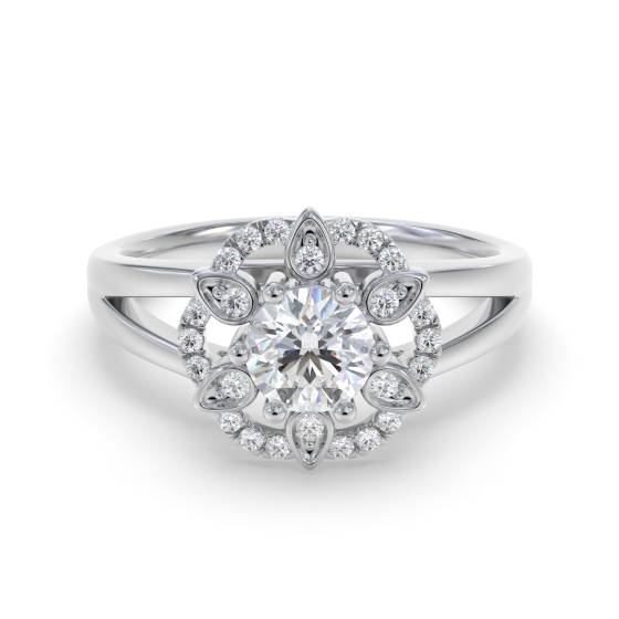 Designer-Ring im Blumenstil mit rundem Diamanten