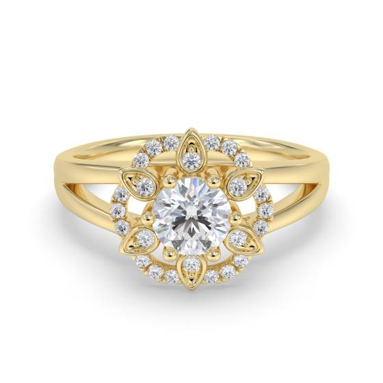 Designer-Ring im Blumenstil mit rundem Diamanten