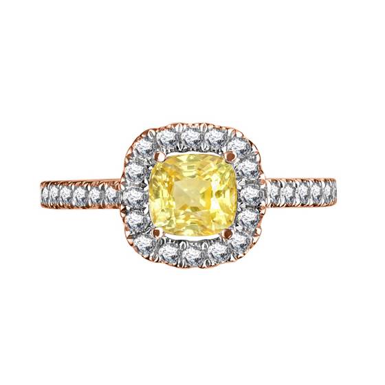 Ring mit gelbem Kissen-Diamanten an den Schultern