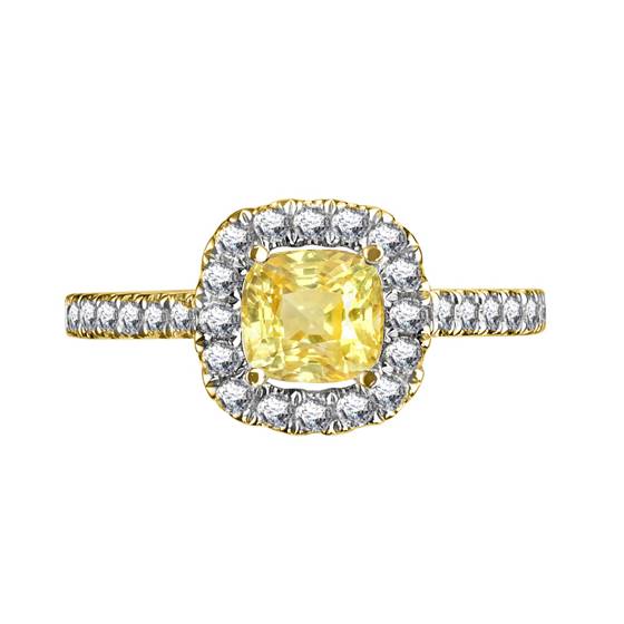 Ring mit gelbem Kissen-Diamanten an den Schultern