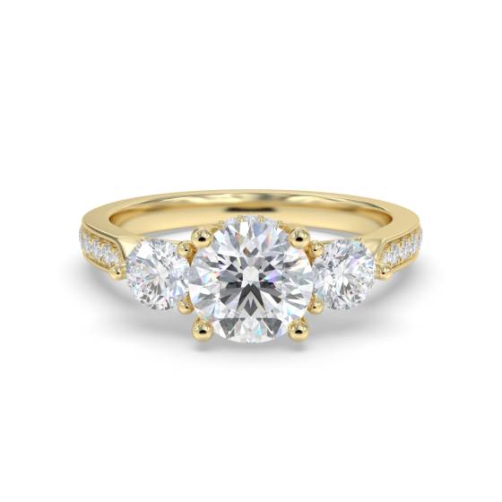 Dreisteiniger runder Diamantring mit Schulterdiamanten