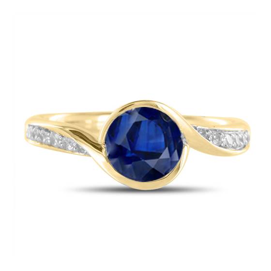 Verlobungsring mit rundem, blauem Saphir in Zargenfassung