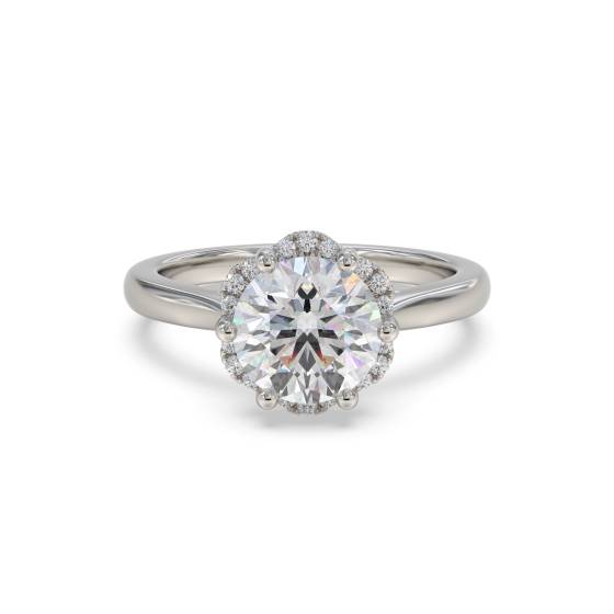 Moderner Verlobungsring mit seitlichem Halo und rundem Diamanten