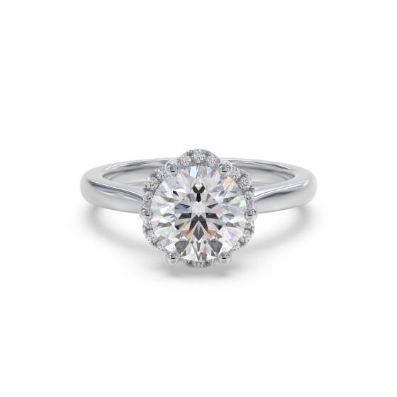 Moderner Verlobungsring mit seitlichem Halo und rundem Diamanten
