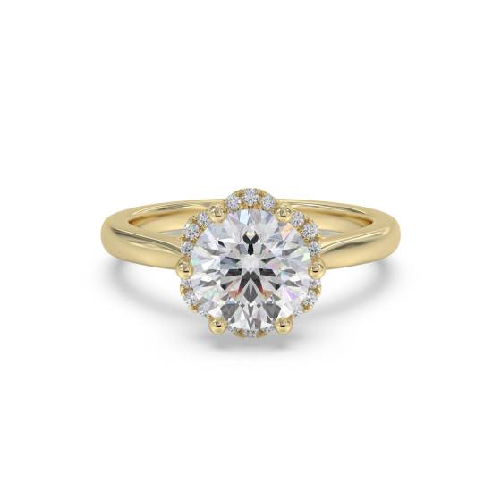 Moderner Verlobungsring mit seitlichem Halo und rundem Diamanten
