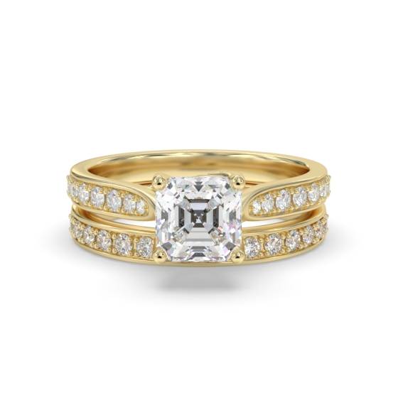 Asscher-Diamant-Schulterring mit passendem Band