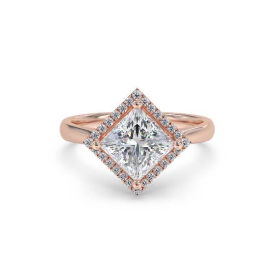 Prinzess-Diamant-Ring mit einzelnem Halo