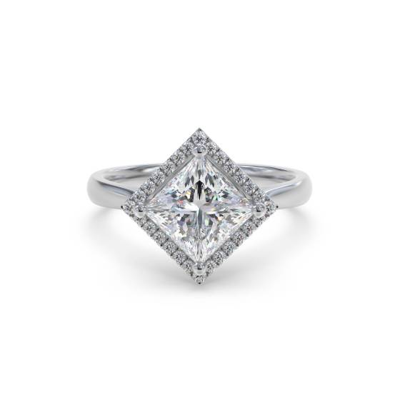 Prinzess-Diamant-Ring mit einzelnem Halo