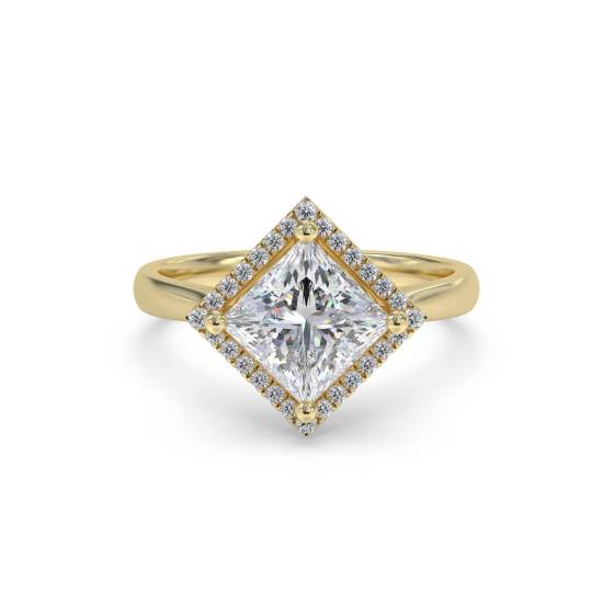 Prinzess-Diamant-Ring mit einzelnem Halo