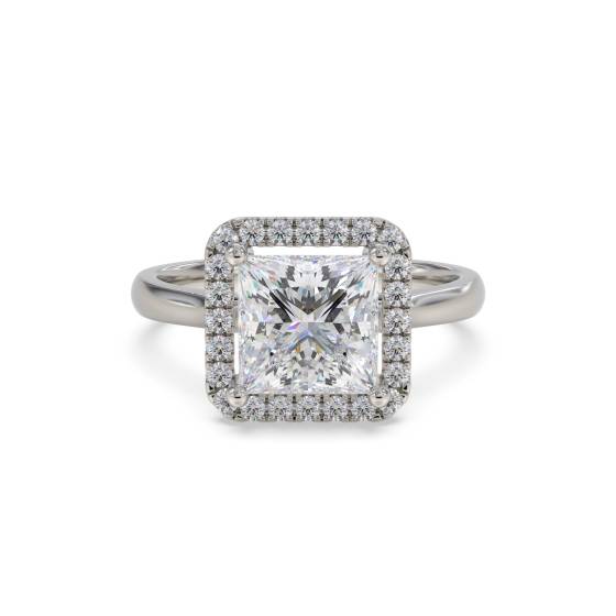 Prinzess-Diamant-Ring mit einzelnem Halo