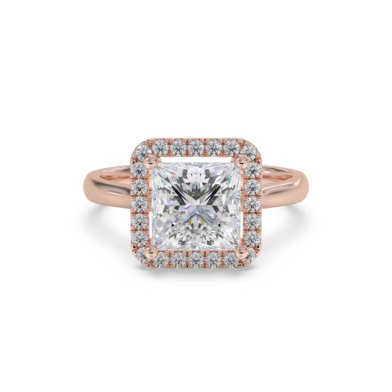 Prinzess-Diamant-Ring mit einzelnem Halo