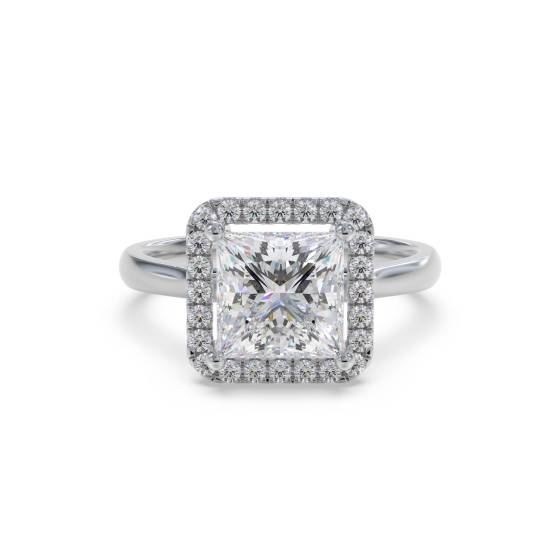 Prinzess-Diamant-Ring mit einzelnem Halo